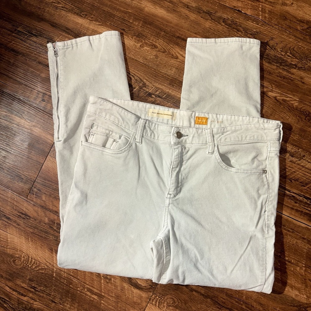 Pilcro & The Letterpress Light Grey Corduroy Zip up Hem Straight Jeans Size 32
